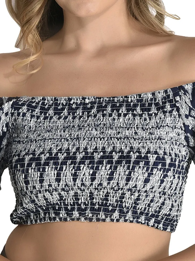 FIMS Fashion Women Crepe Blue Off-Shoulder Crop Top Everyday Wear