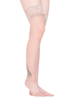 Flesh Sheer Lace Top Stockings - One Size