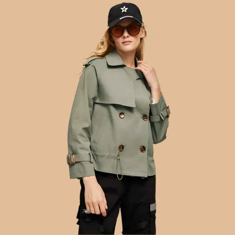 Folded Collar Loose-fit Short Trench Coat