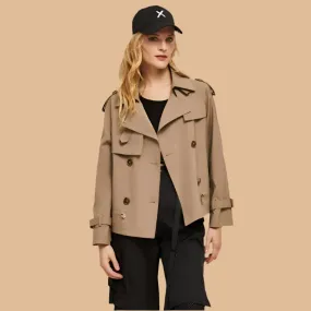 Folded Collar Loose-fit Short Trench Coat