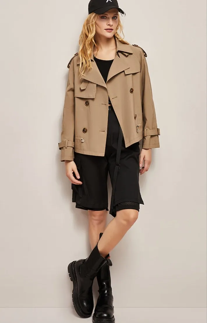 Folded Collar Loose-fit Short Trench Coat