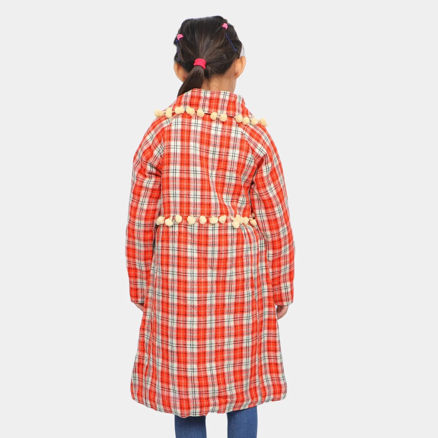 Girls Woolen Trench Coat- Multi