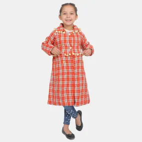 Girls Woolen Trench Coat- Multi