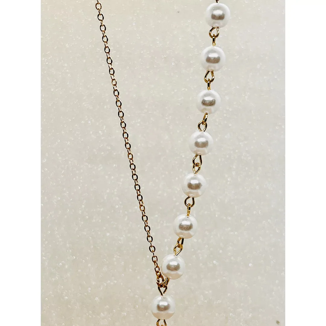 Gold plated Pearl Chain Necklace, Y shape