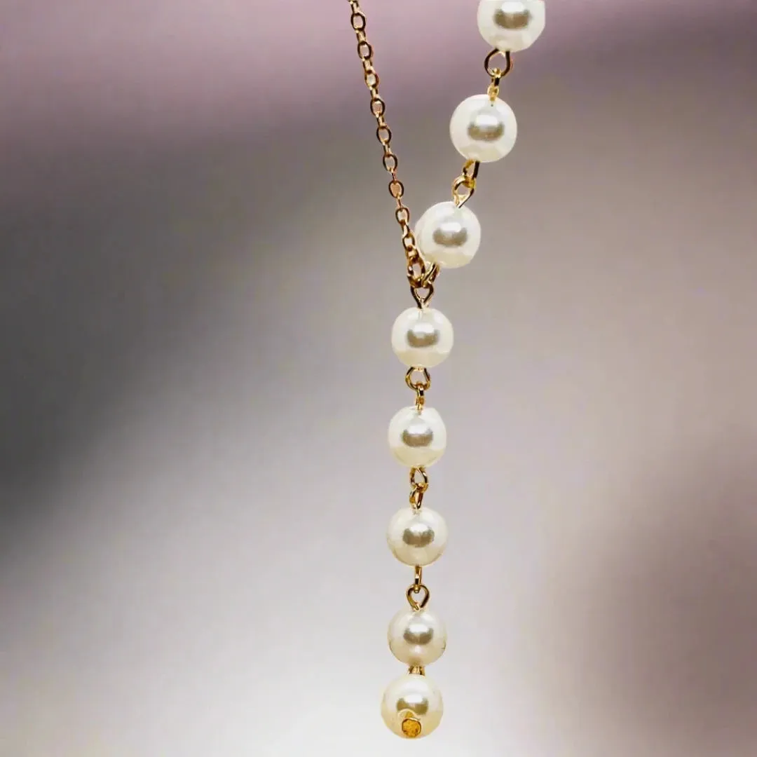 Gold plated Pearl Chain Necklace, Y shape