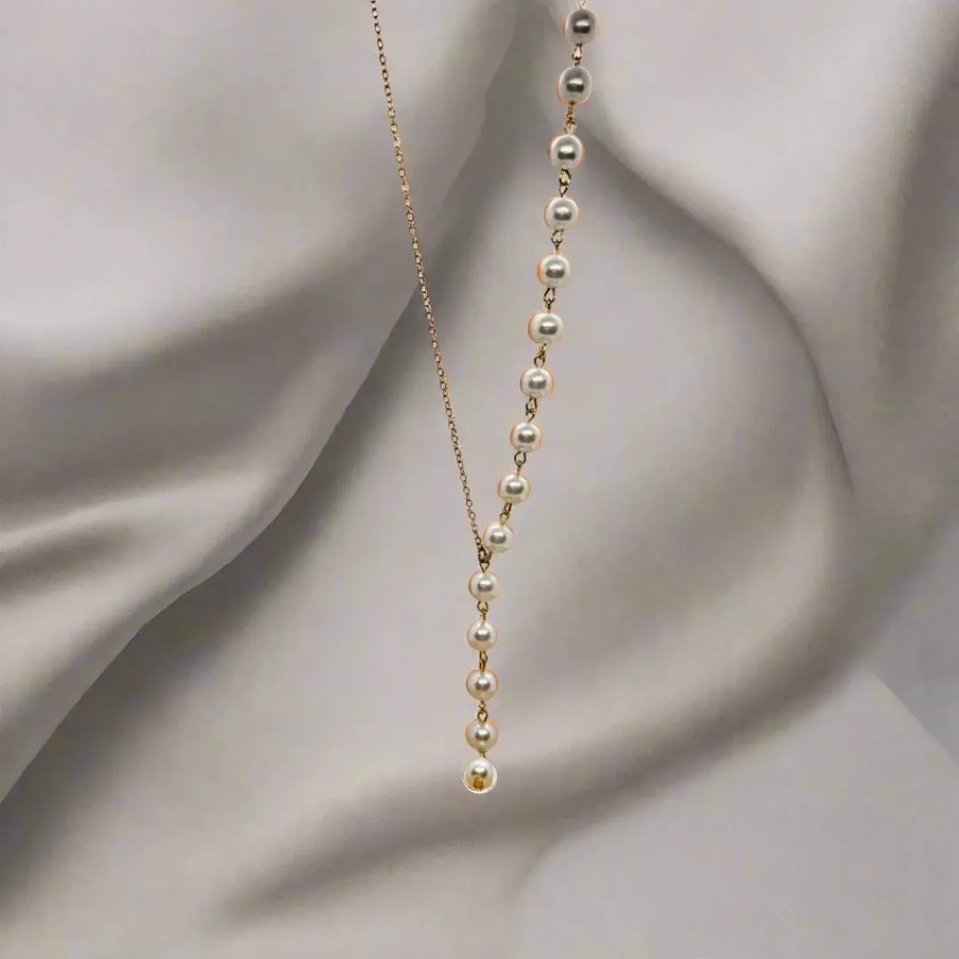 Gold plated Pearl Chain Necklace, Y shape