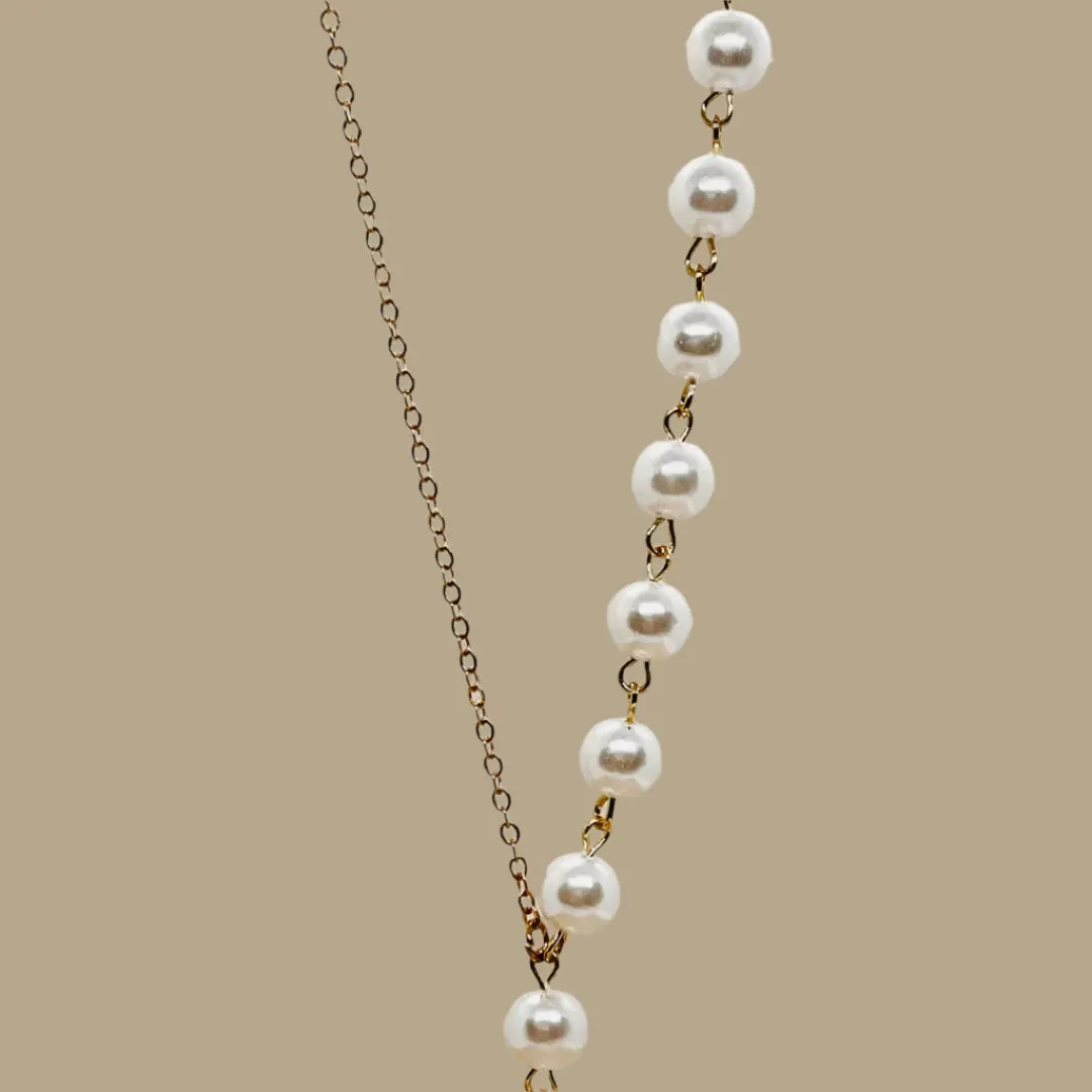 Gold plated Pearl Chain Necklace, Y shape