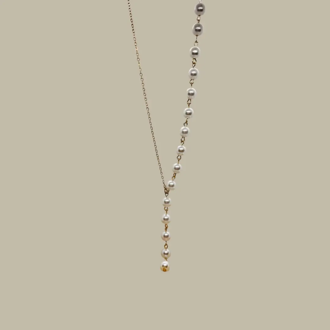 Gold plated Pearl Chain Necklace, Y shape