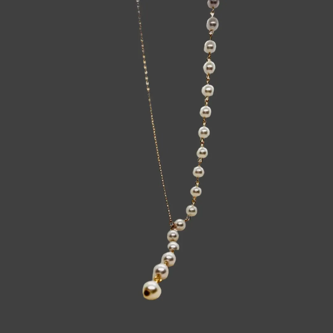 Gold plated Pearl Chain Necklace, Y shape