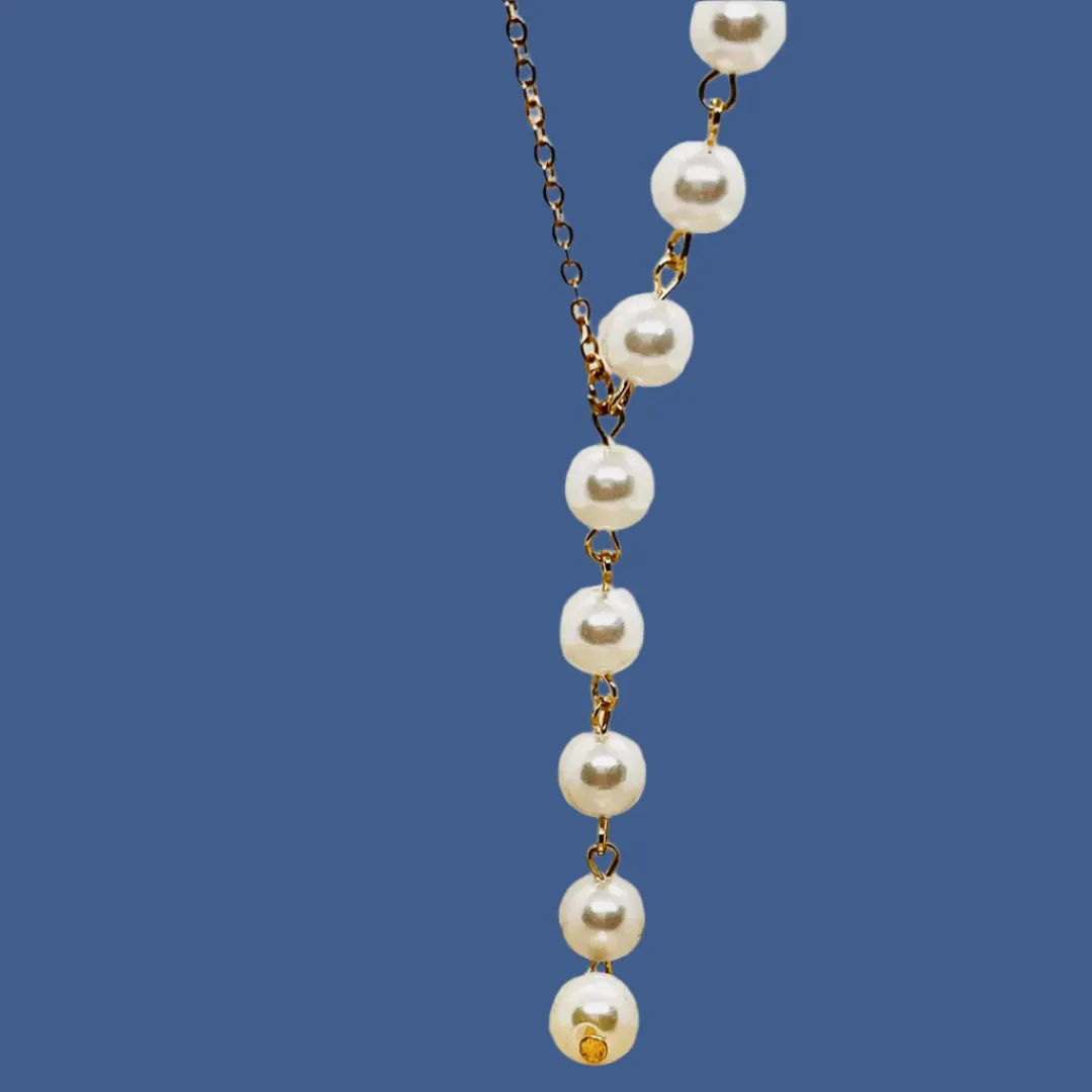 Gold plated Pearl Chain Necklace, Y shape