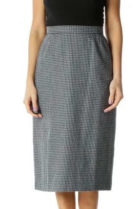 Gray Checkered Classic Straight Skirt