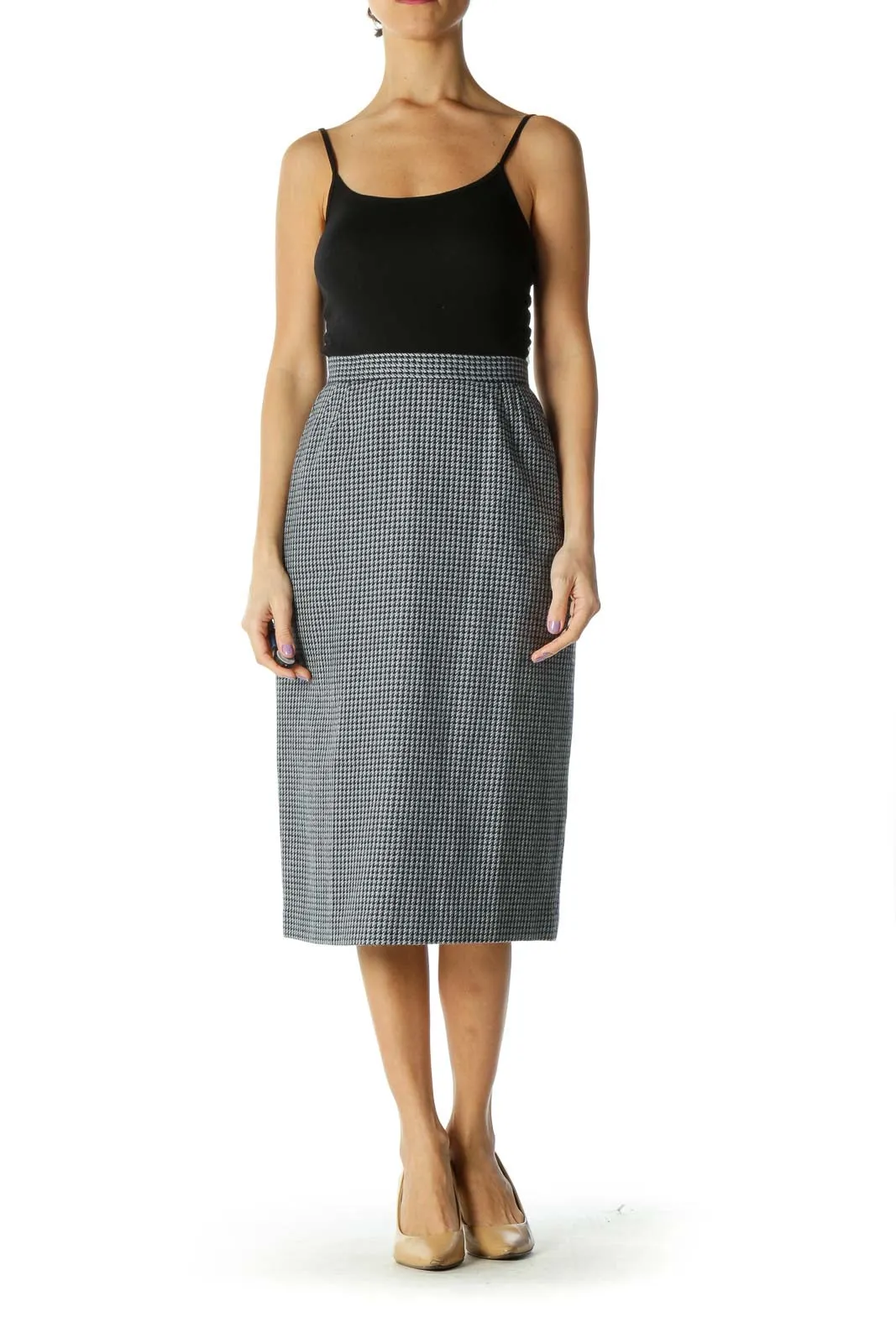 Gray Checkered Classic Straight Skirt