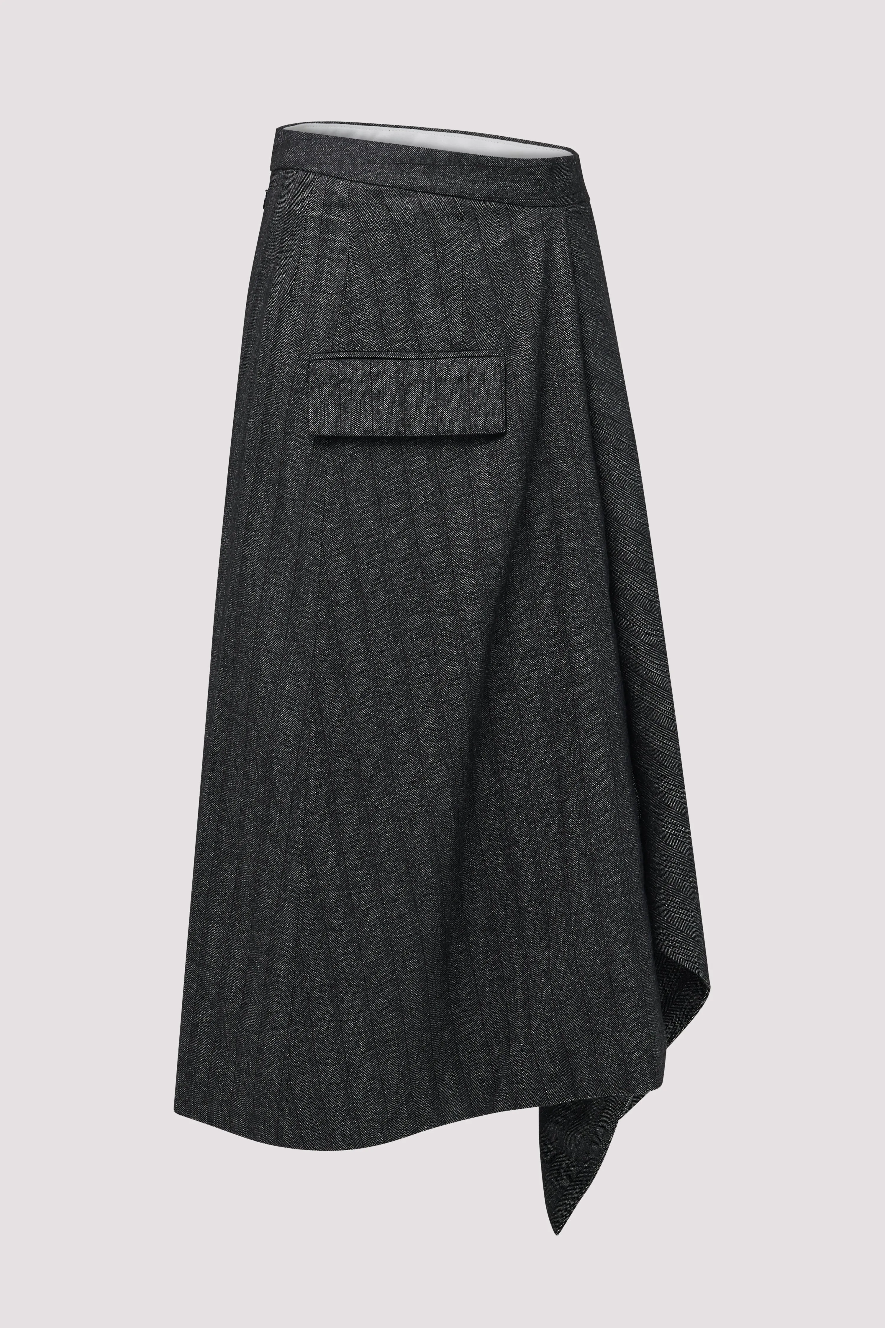 Grey Striped Draped Midi Skirt