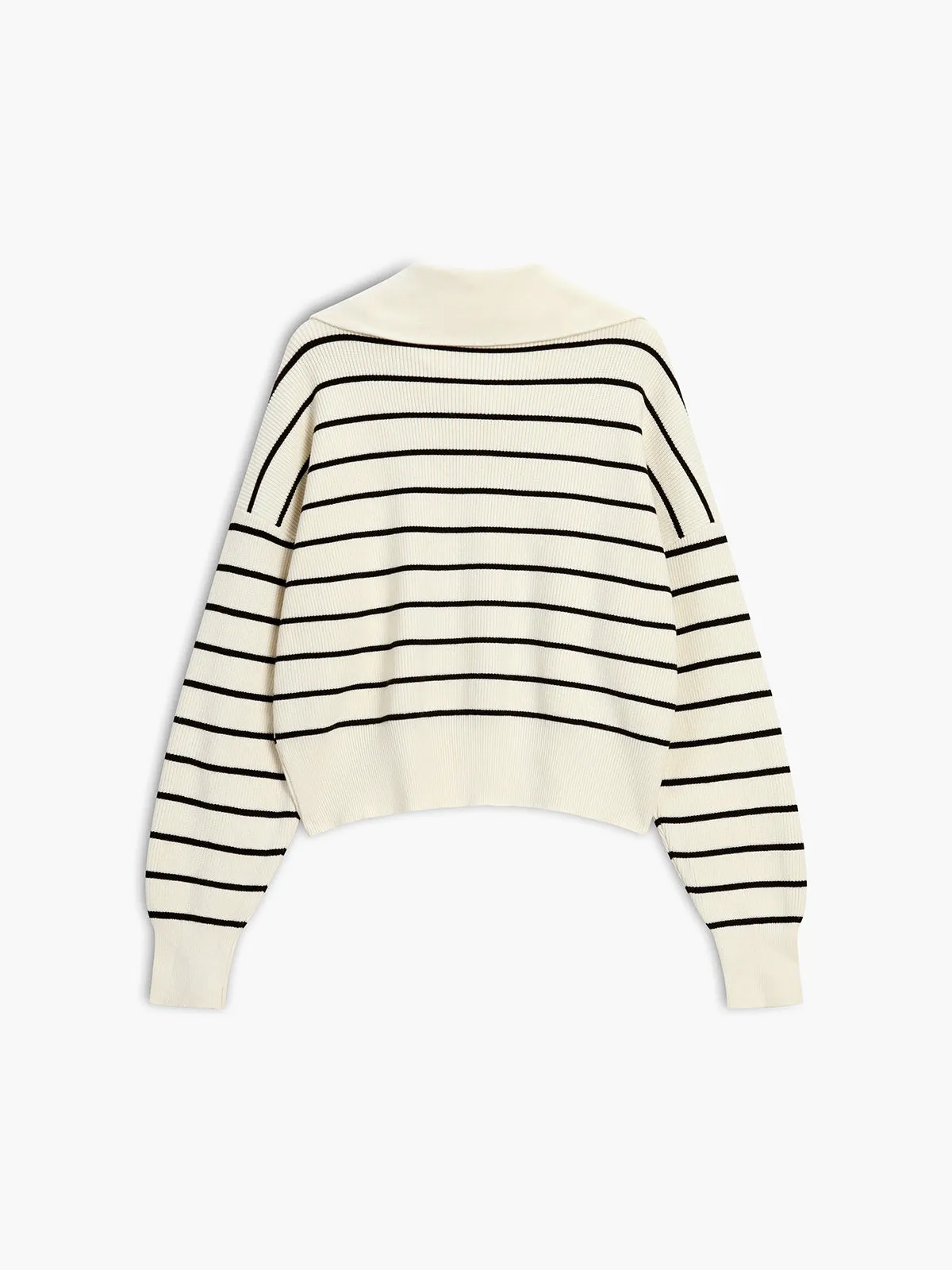 Half Zip Stripe Trendy Open Collar Sweater