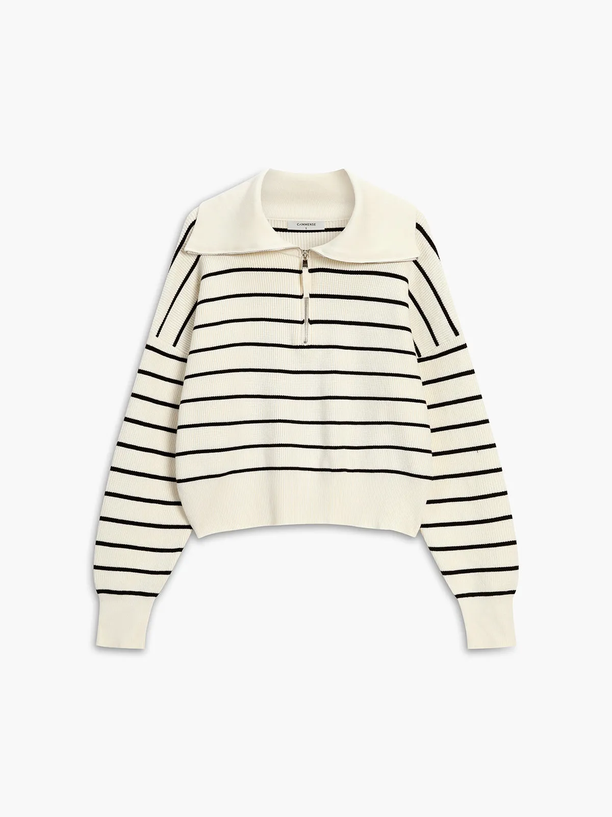 Half Zip Stripe Trendy Open Collar Sweater