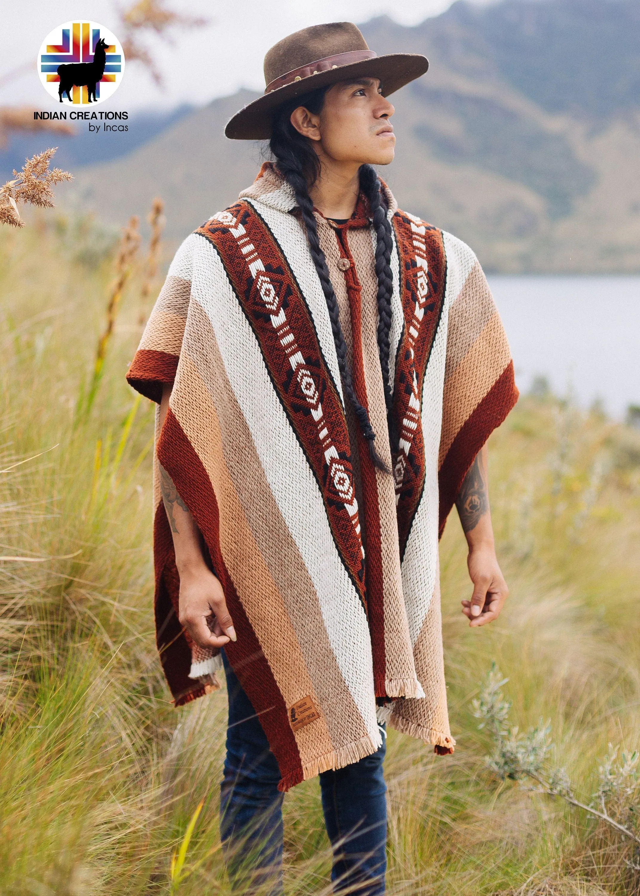 Handmade Wool Poncho. (Red Earth) Closed in the Front with Hood. Handcrafted by Indigenous Hands. Machine Washable. Gift Ideas