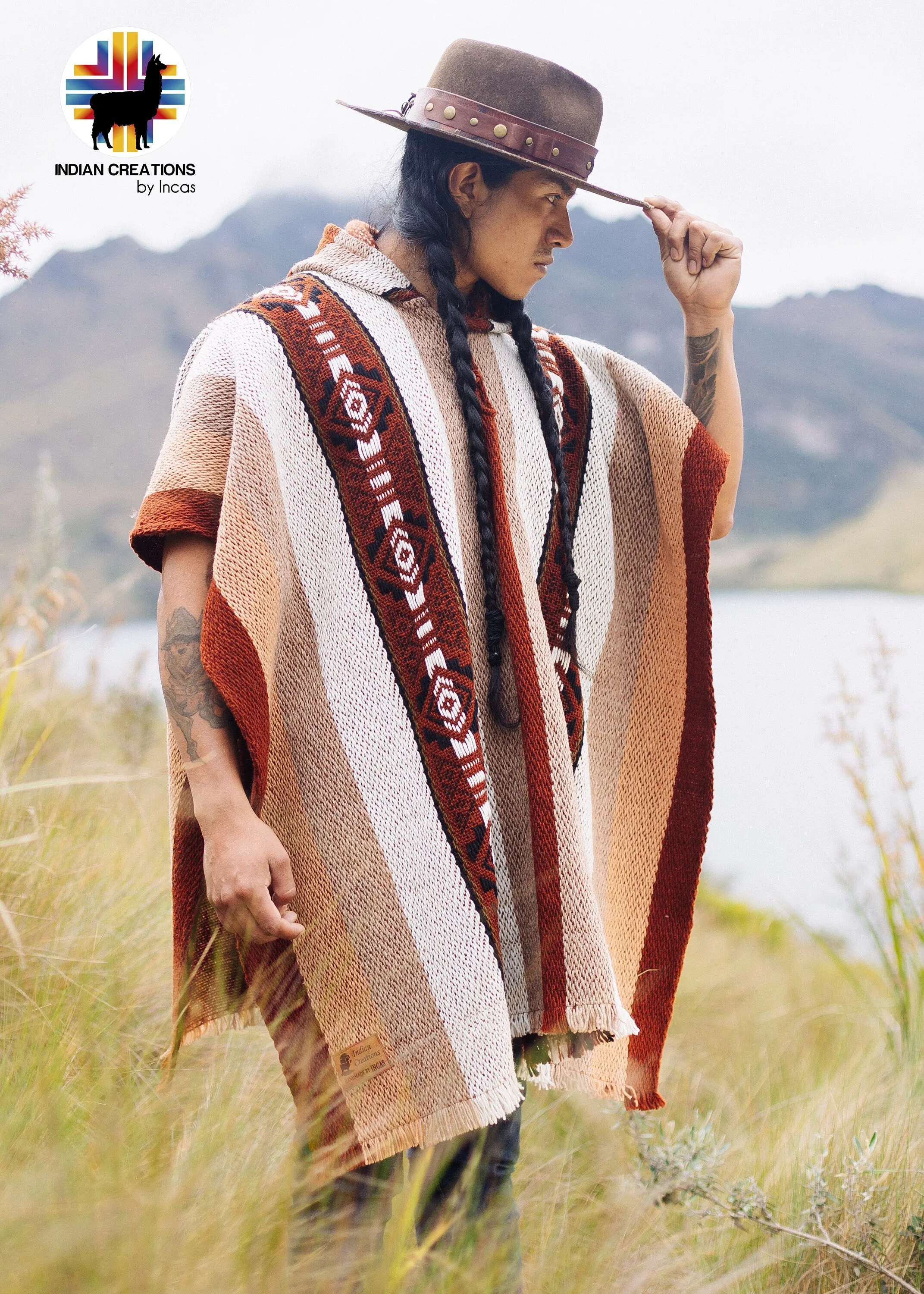 Handmade Wool Poncho. (Red Earth) Closed in the Front with Hood. Handcrafted by Indigenous Hands. Machine Washable. Gift Ideas