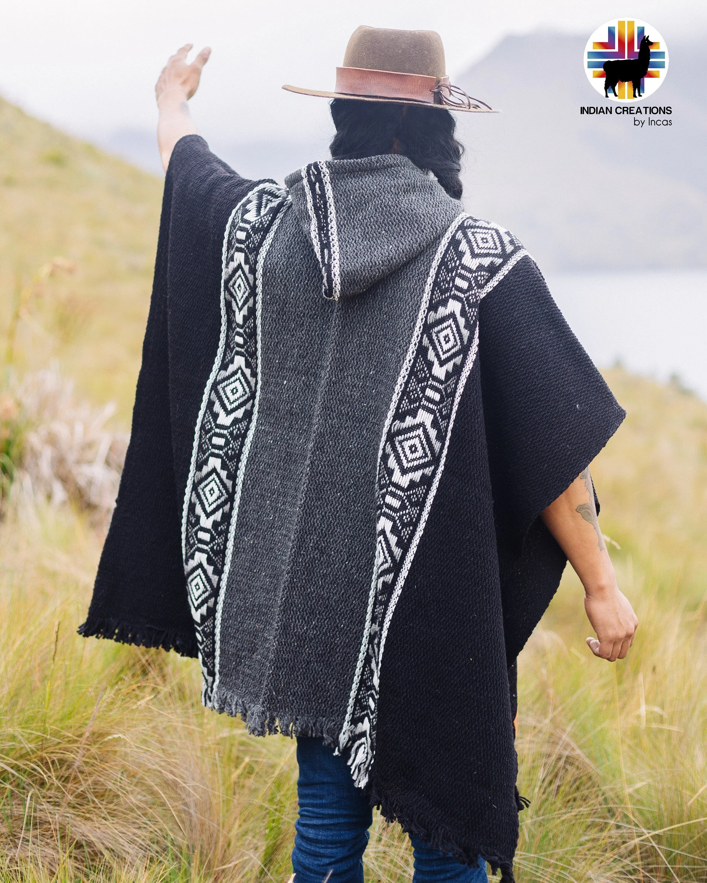 Handmade Wool Poncho(Midnight) Closed in the Front. Handcrafted by Indigenous Hands. Machine Washable! Free Shipping! Gift Ideas