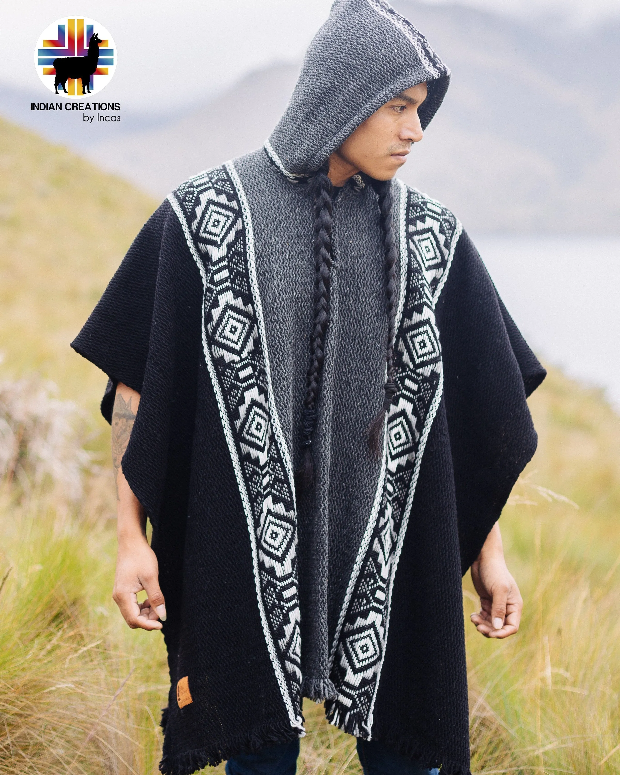 Handmade Wool Poncho(Midnight) Closed in the Front. Handcrafted by Indigenous Hands. Machine Washable! Free Shipping! Gift Ideas