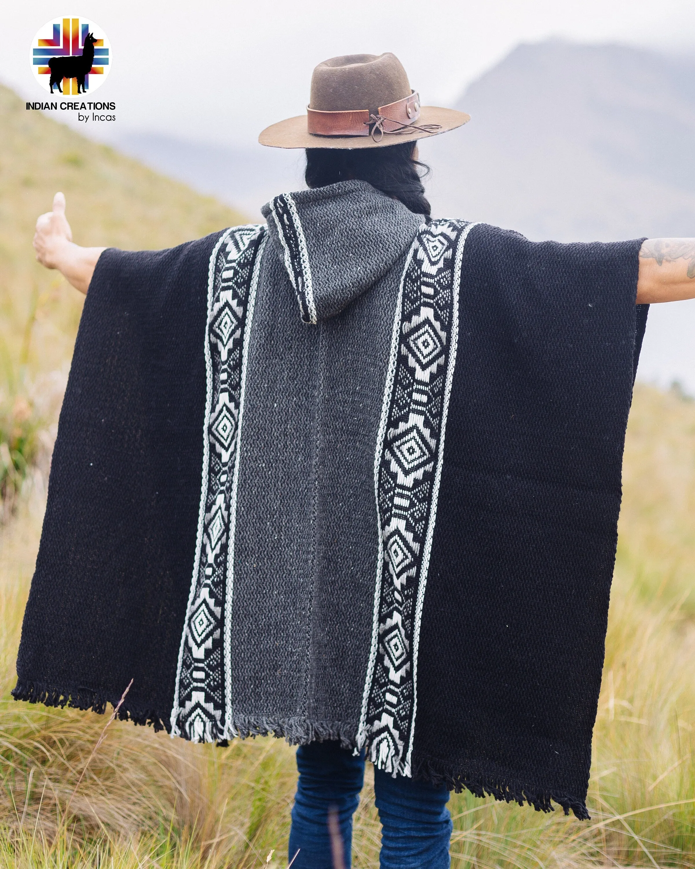 Handmade Wool Poncho(Midnight) Closed in the Front. Handcrafted by Indigenous Hands. Machine Washable! Free Shipping! Gift Ideas