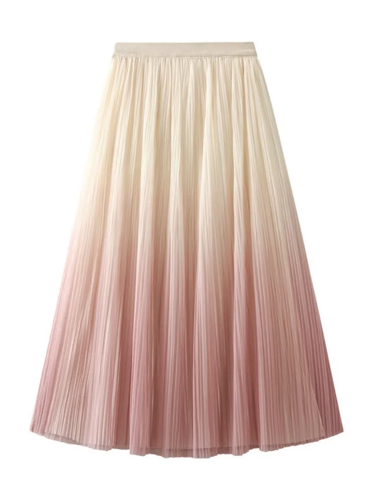 High Waist Gradient Pleated Skirt