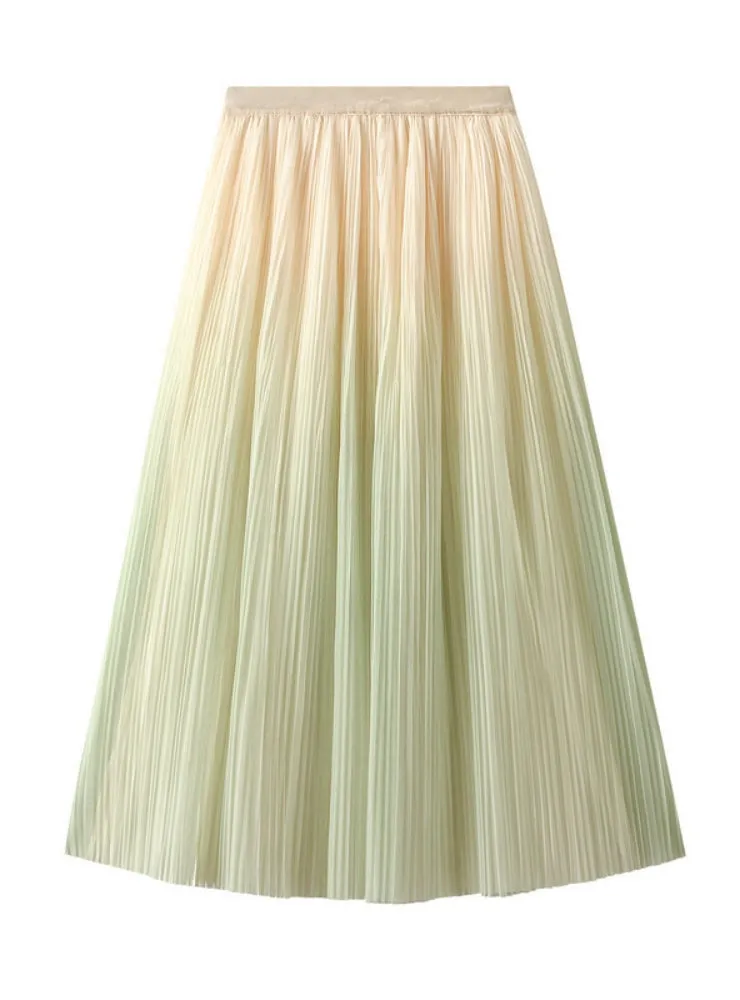 High Waist Gradient Pleated Skirt