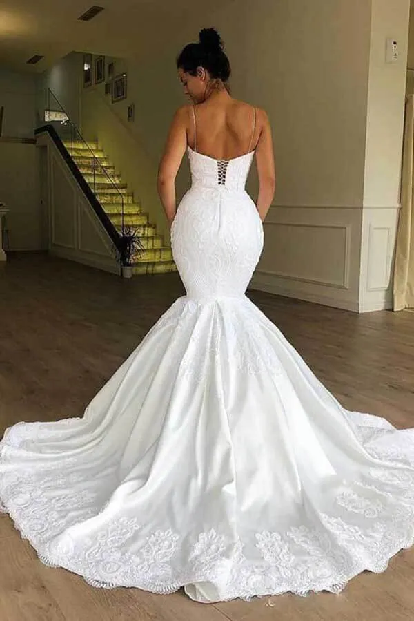 Lace Mermaid Sweetheart Spaghetti Straps Wedding Dresses, Bridal Gown, SW569