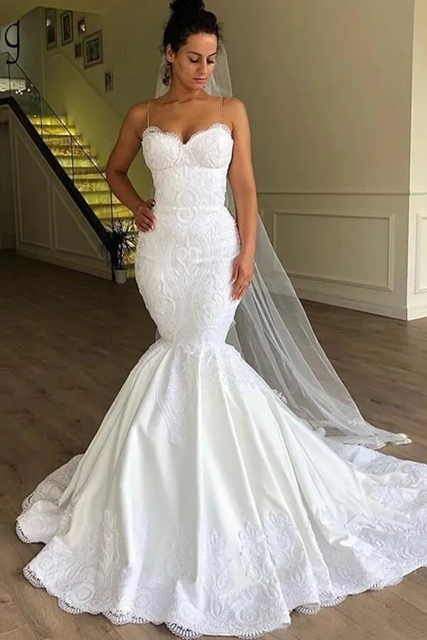 Lace Mermaid Sweetheart Spaghetti Straps Wedding Dresses, Bridal Gown, SW569