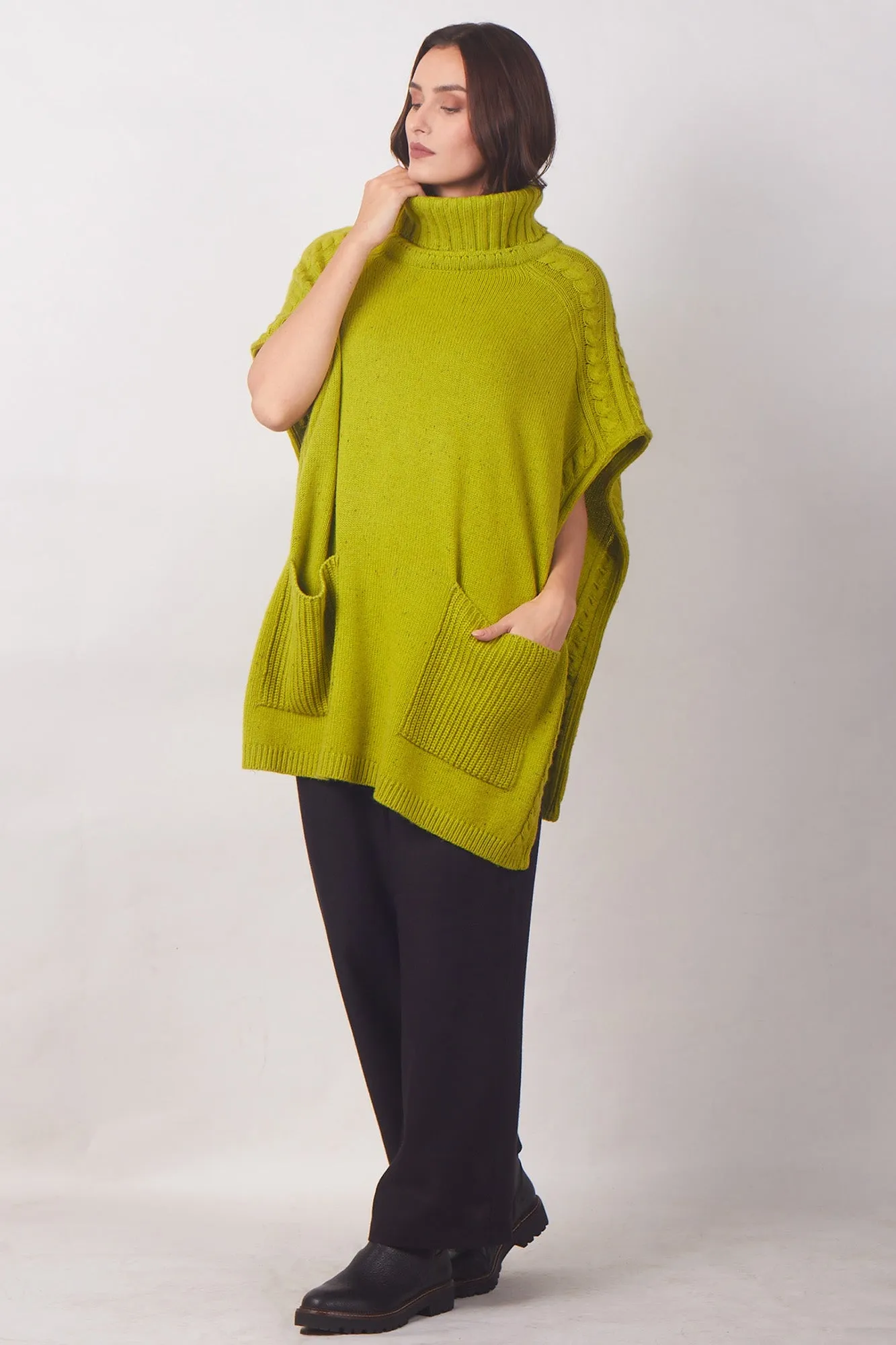 Lime Green Silk Wool Poncho