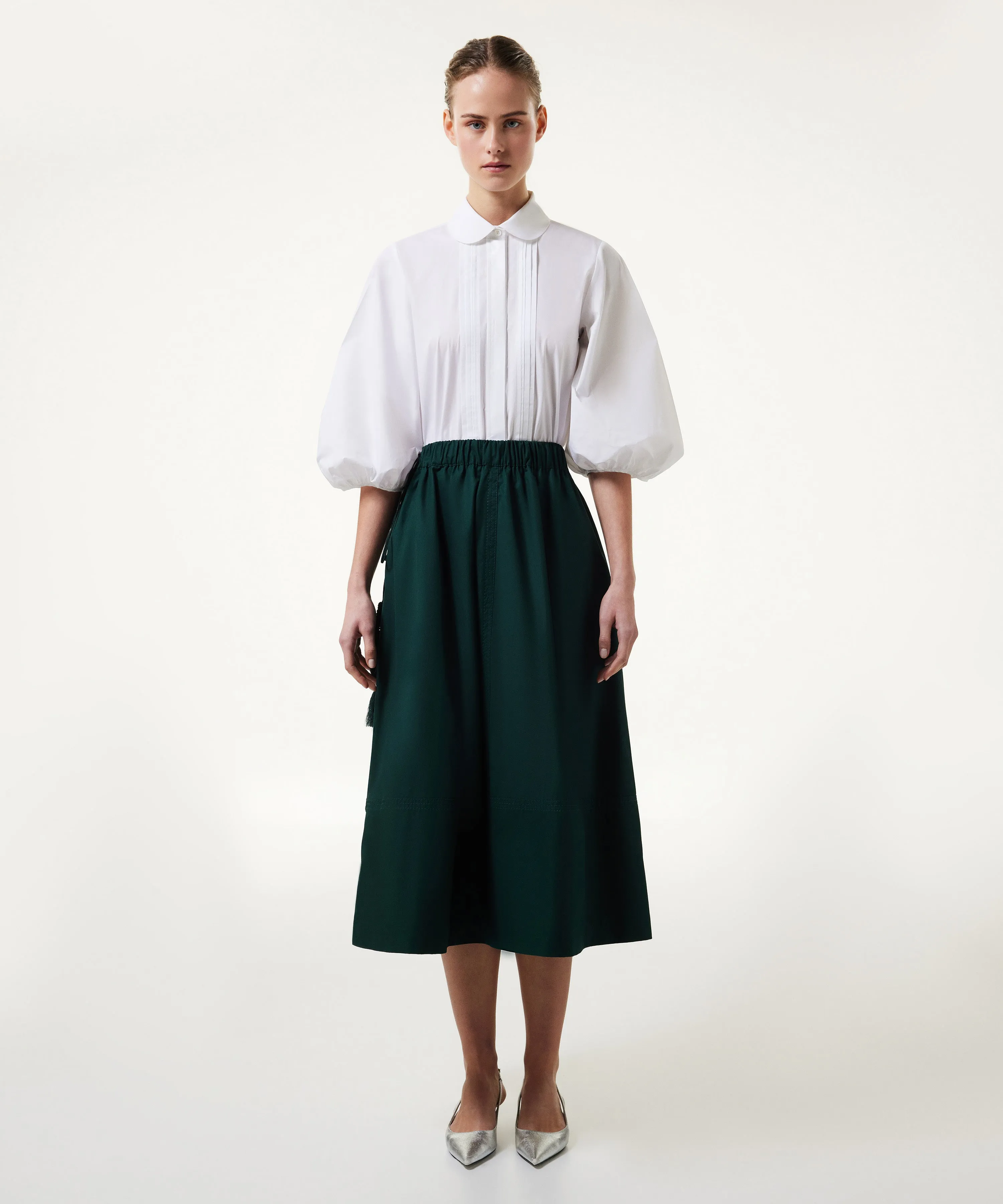 Machka Poplin Bell Skirt Dark Green