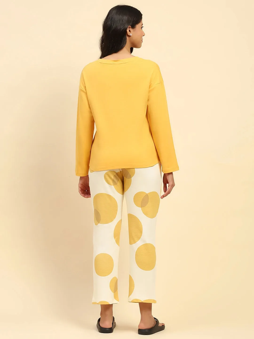 Mango Yellow Solid Cotton Relaxed Fit Night Suit