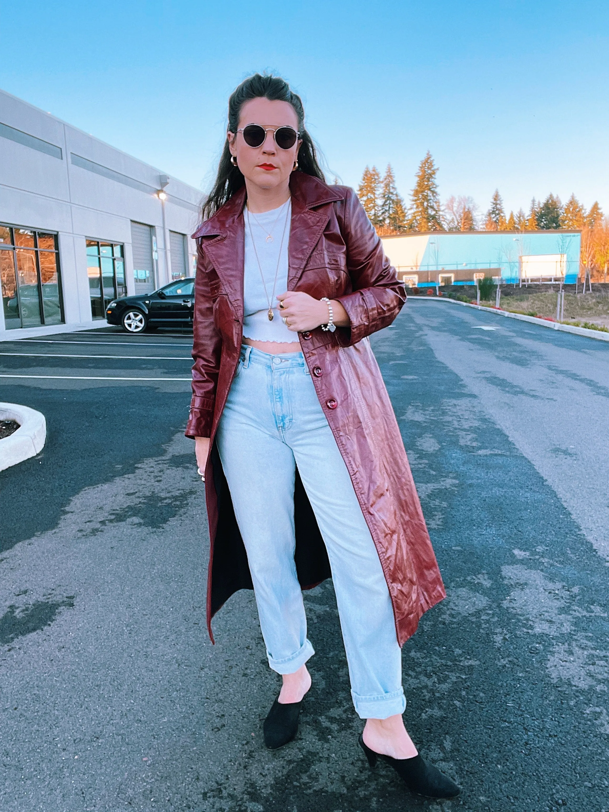 Maroon Faux Leather Trench Coat