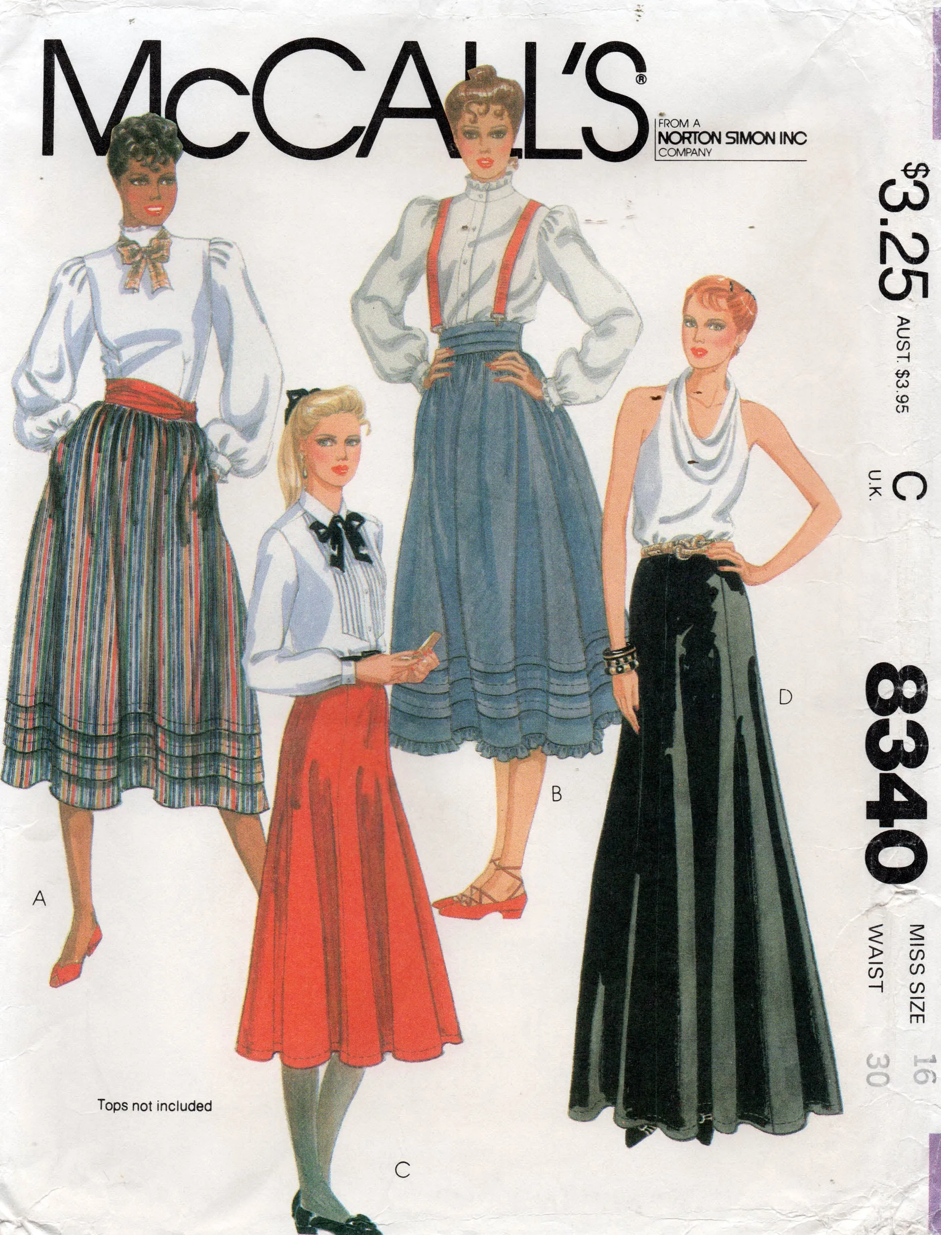 McCall's 8340 Womens Set Of Skirts 1980s Vintage Sewing Pattern Waist 30 inches UNCUT Factory Folded