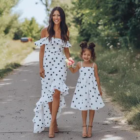 Mom and Daughter Polka Dot Off the Shoulder Dress