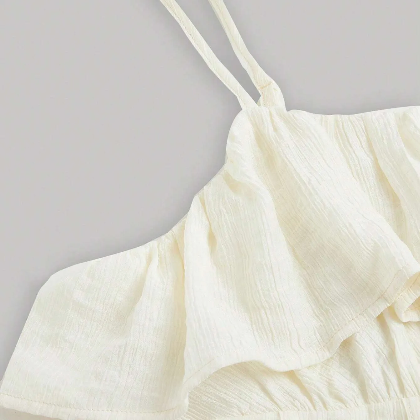 Mom and Daughter White Matching Ruffle Trim Cami Dress