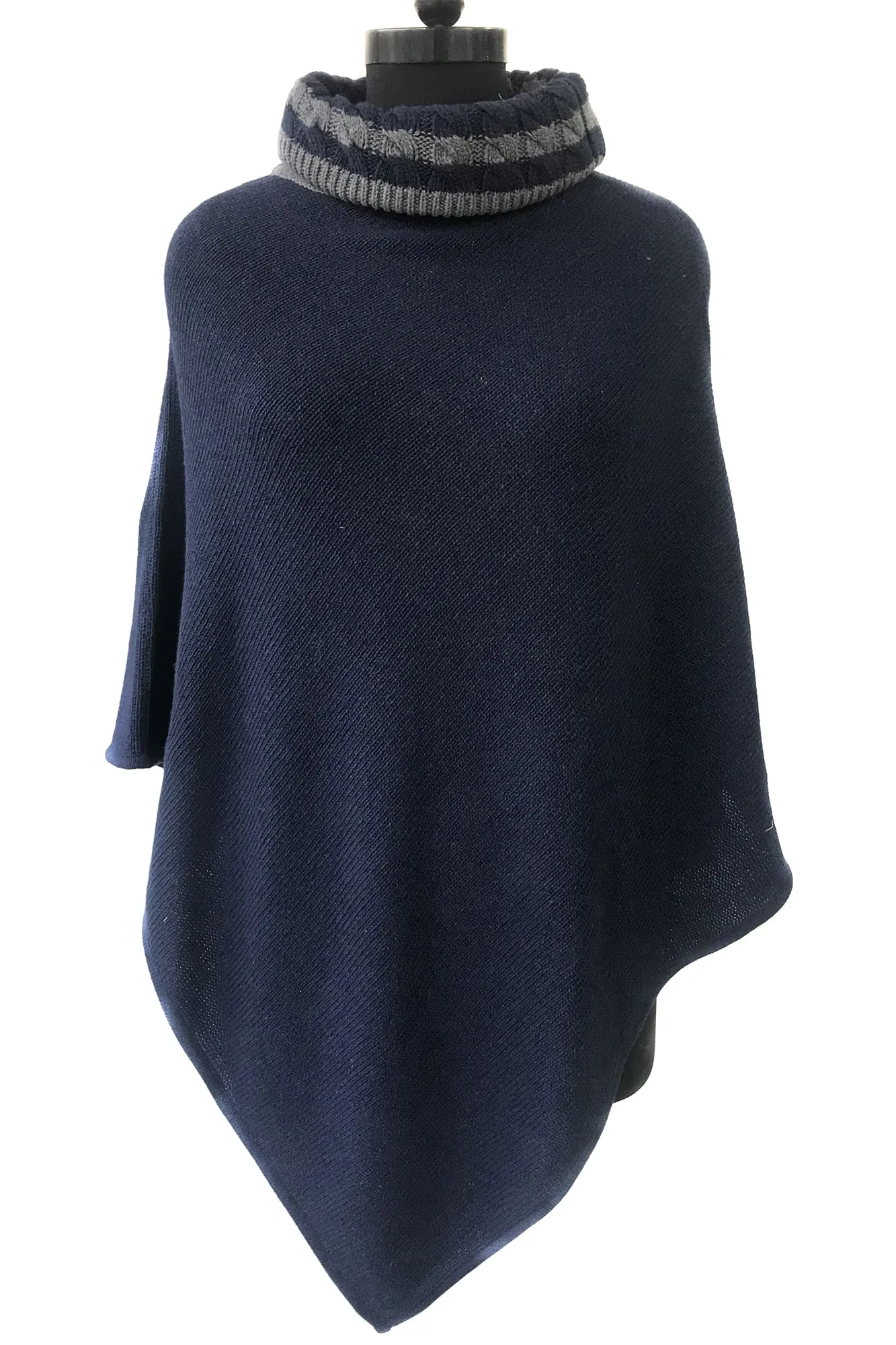 Navy & Grey Turtle Neck Poncho