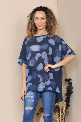 NAVY CIRCLE PATTERN RELAXED T-SHIRT