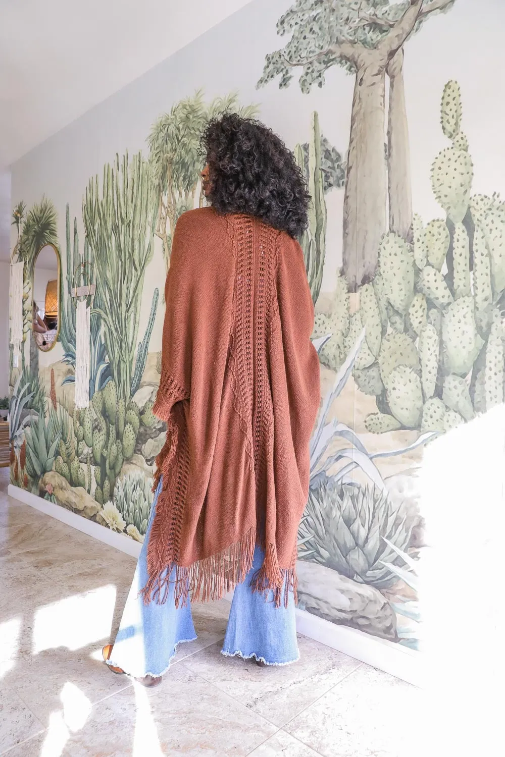 Open Work Frayed Bohemian Ruana