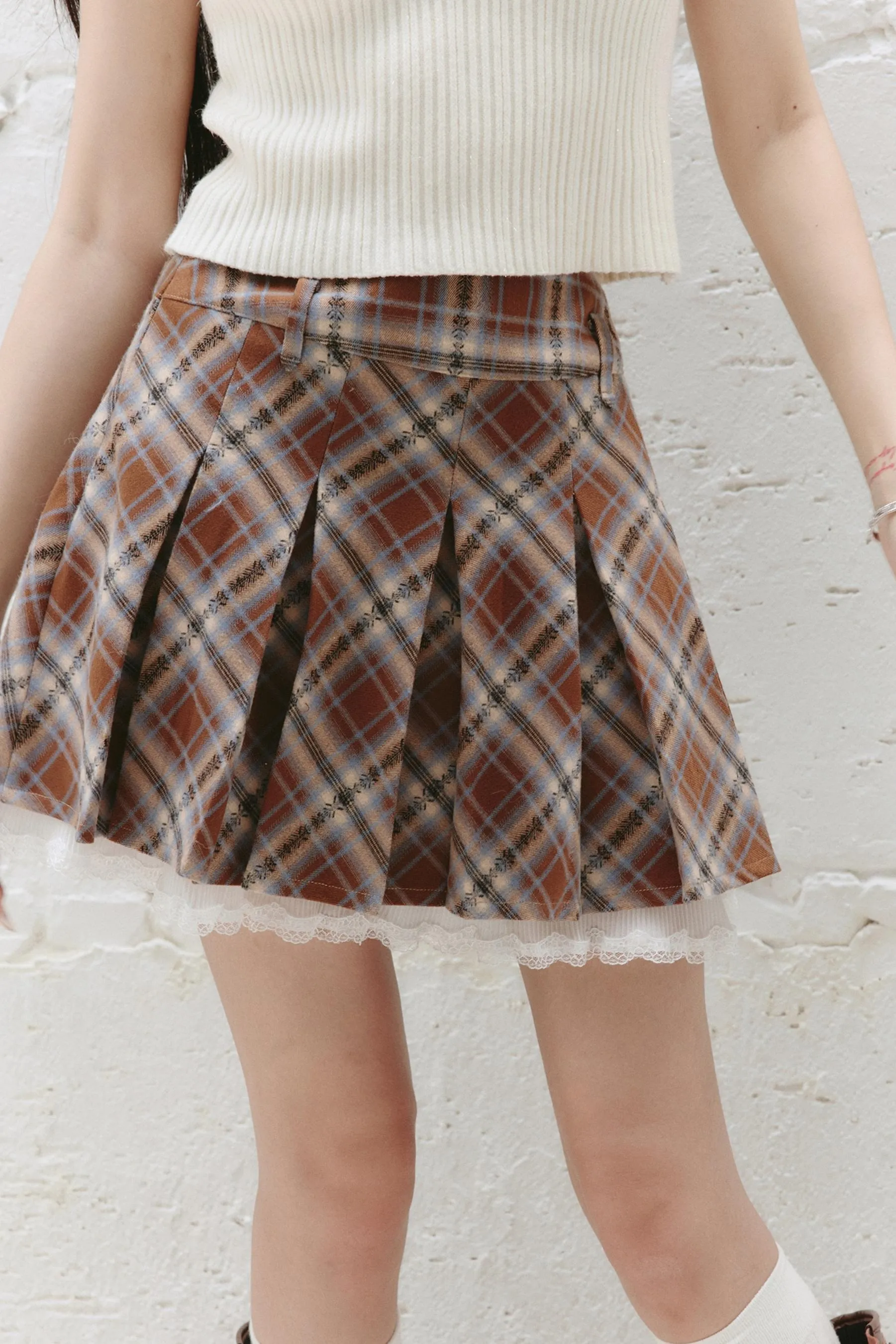 Plaid Lace Trim Mini Skirt