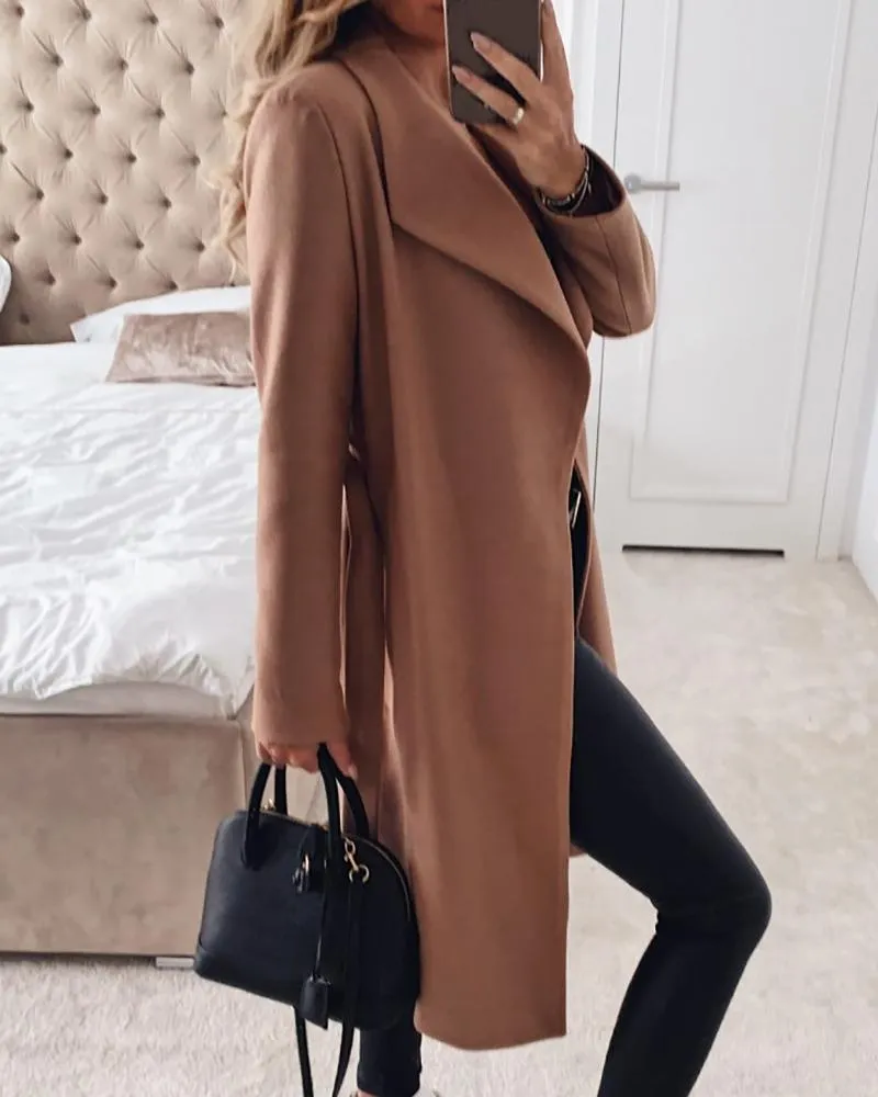 Plain Long Sleeve Casual Longline Coat