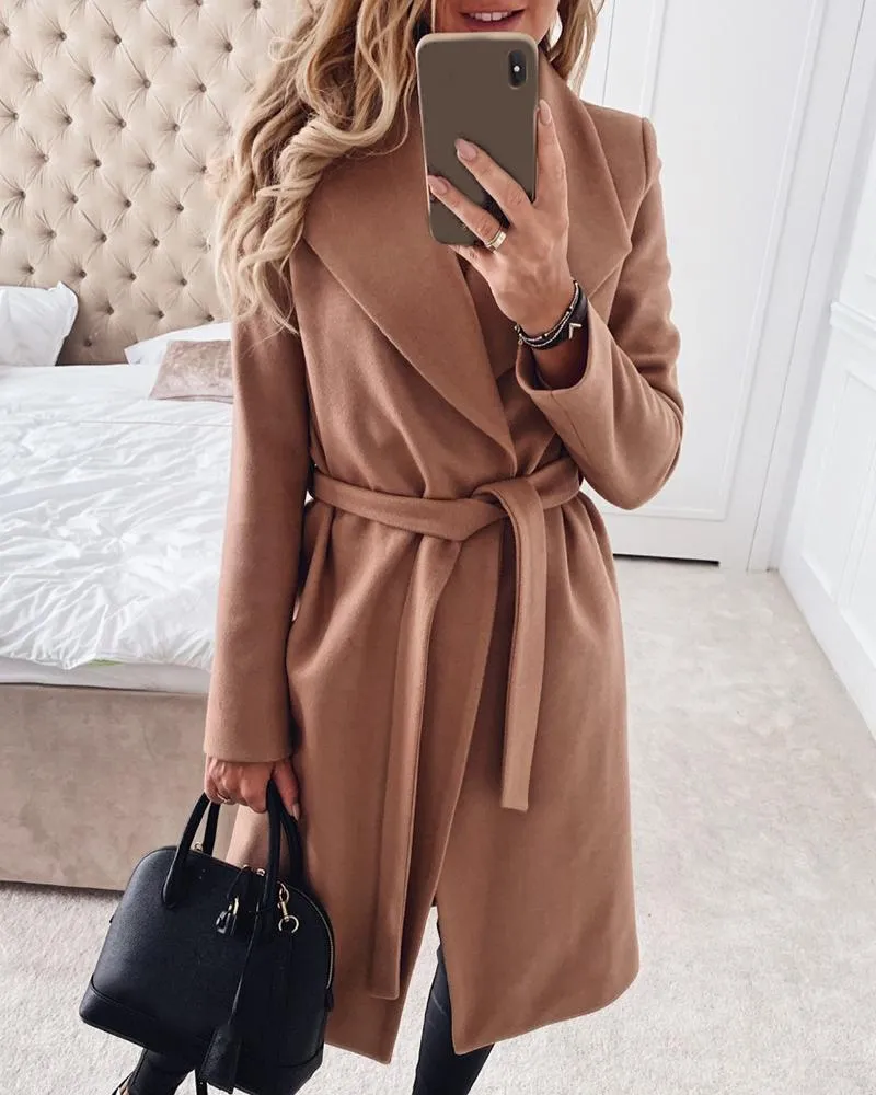 Plain Long Sleeve Casual Longline Coat