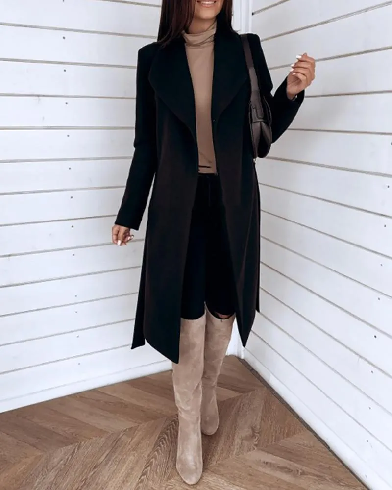 Plain Long Sleeve Casual Longline Coat