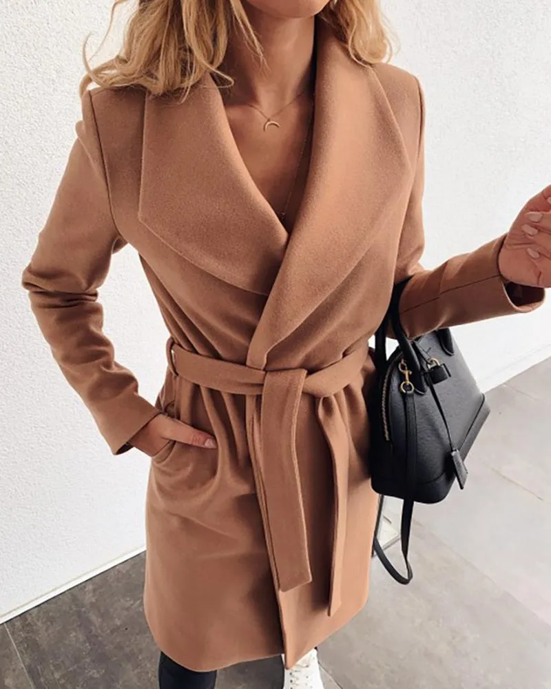 Plain Long Sleeve Casual Longline Coat