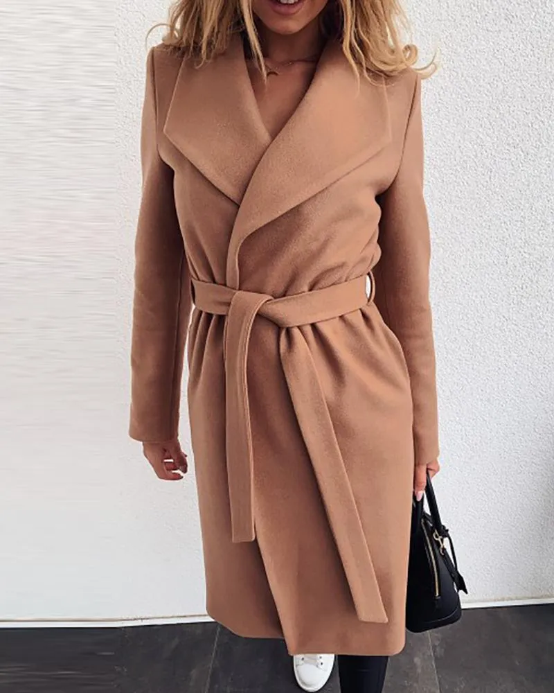 Plain Long Sleeve Casual Longline Coat