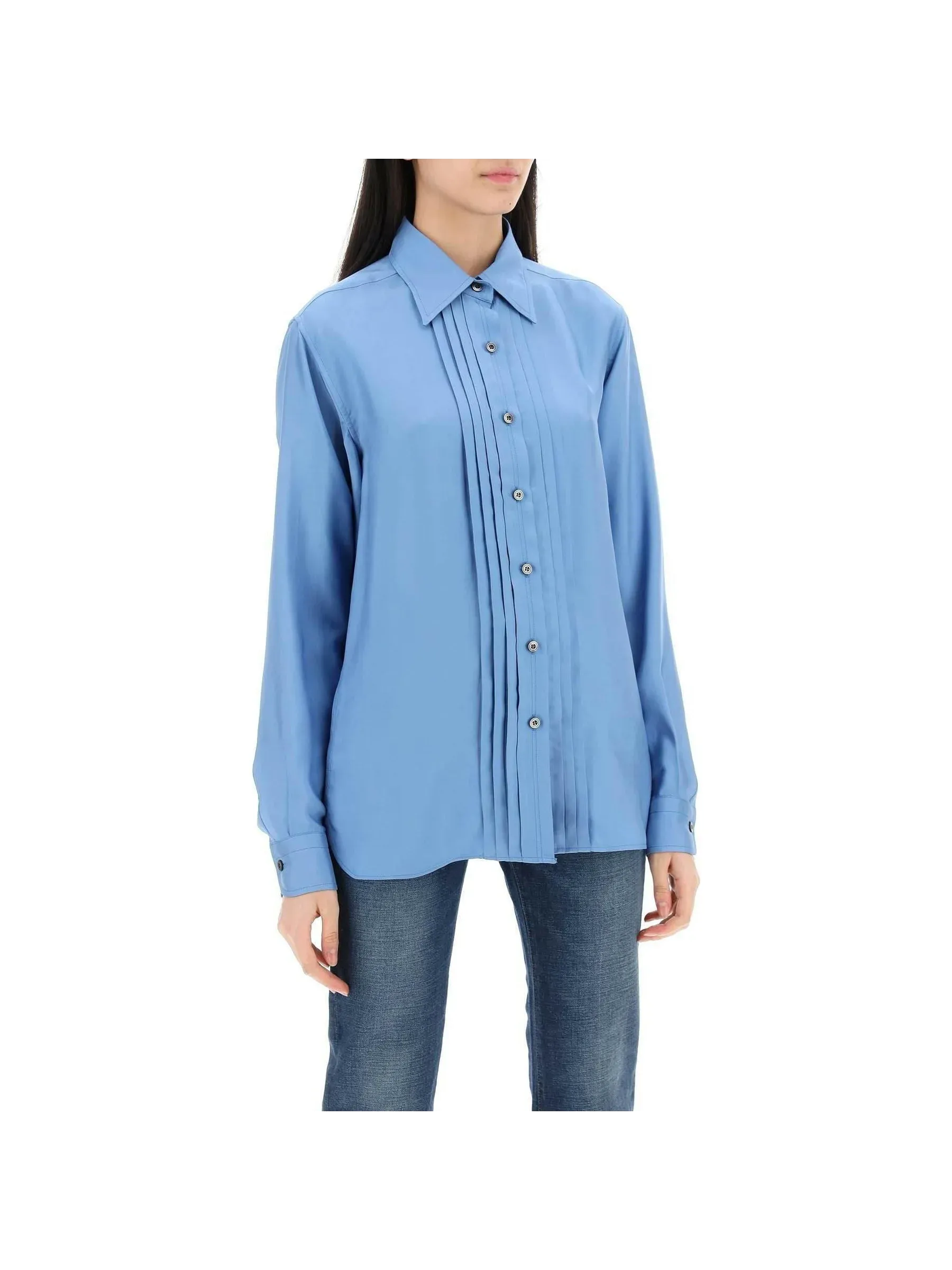 Pleated Front Placket Blouse