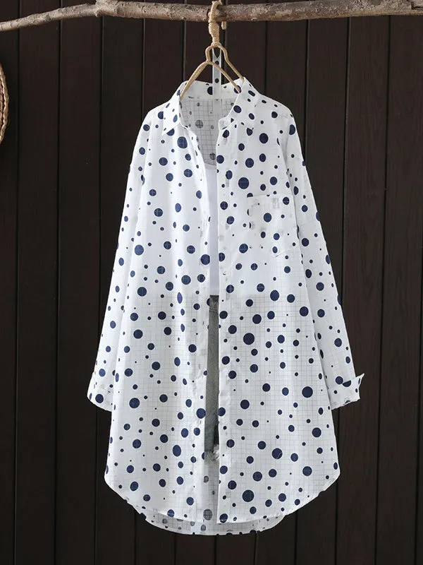 Polka-Dot Long Sleeves Loose Lapel Shirts Tops