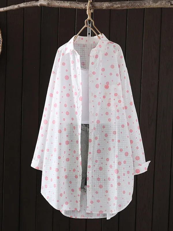 Polka-Dot Long Sleeves Loose Lapel Shirts Tops