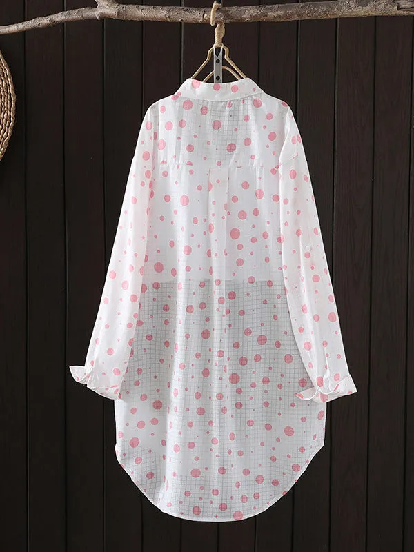 Polka-Dot Long Sleeves Loose Lapel Shirts Tops