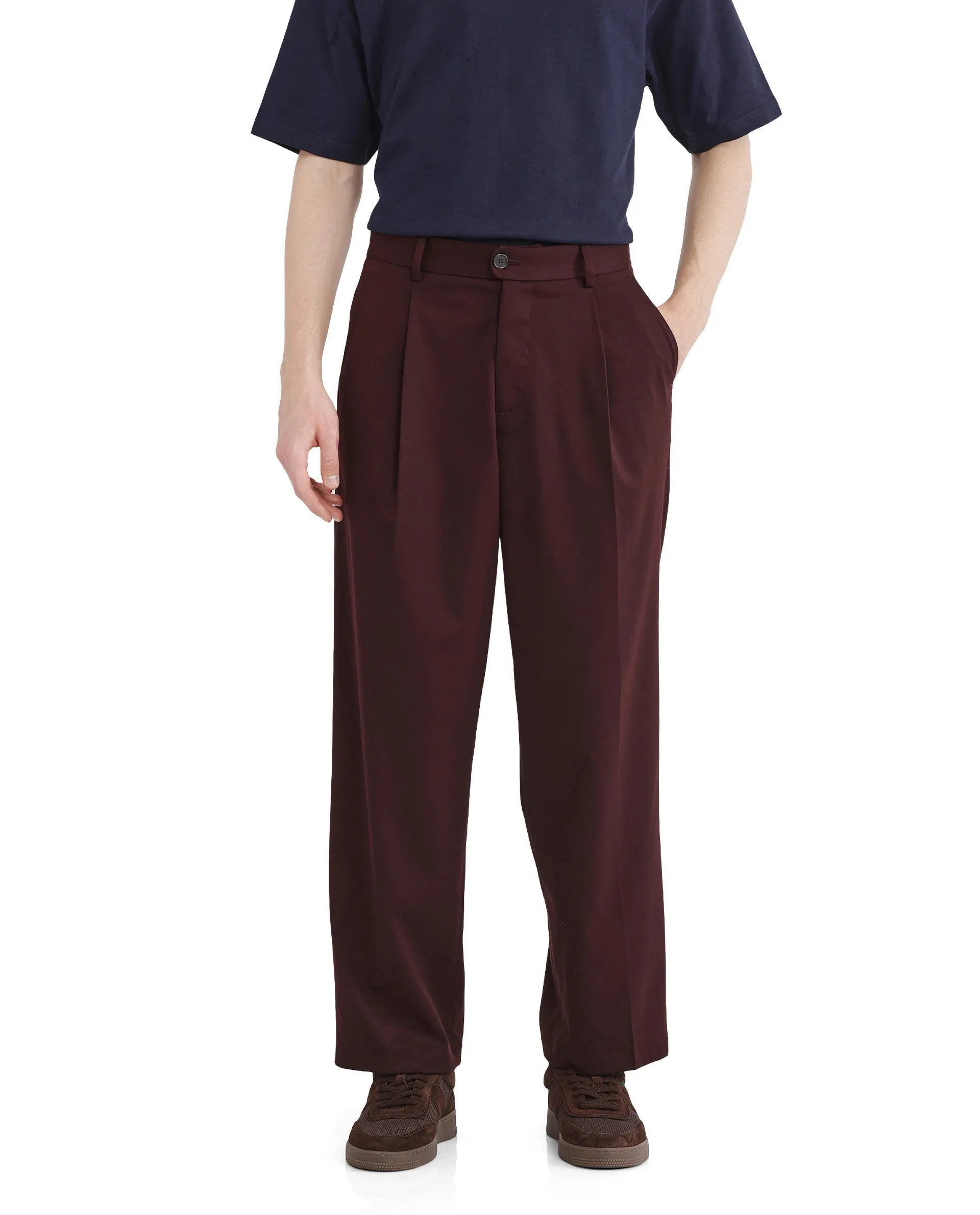 Rare Rabbit Men's Brelint Maroon Cotton Blend Fabric Plain Trouser