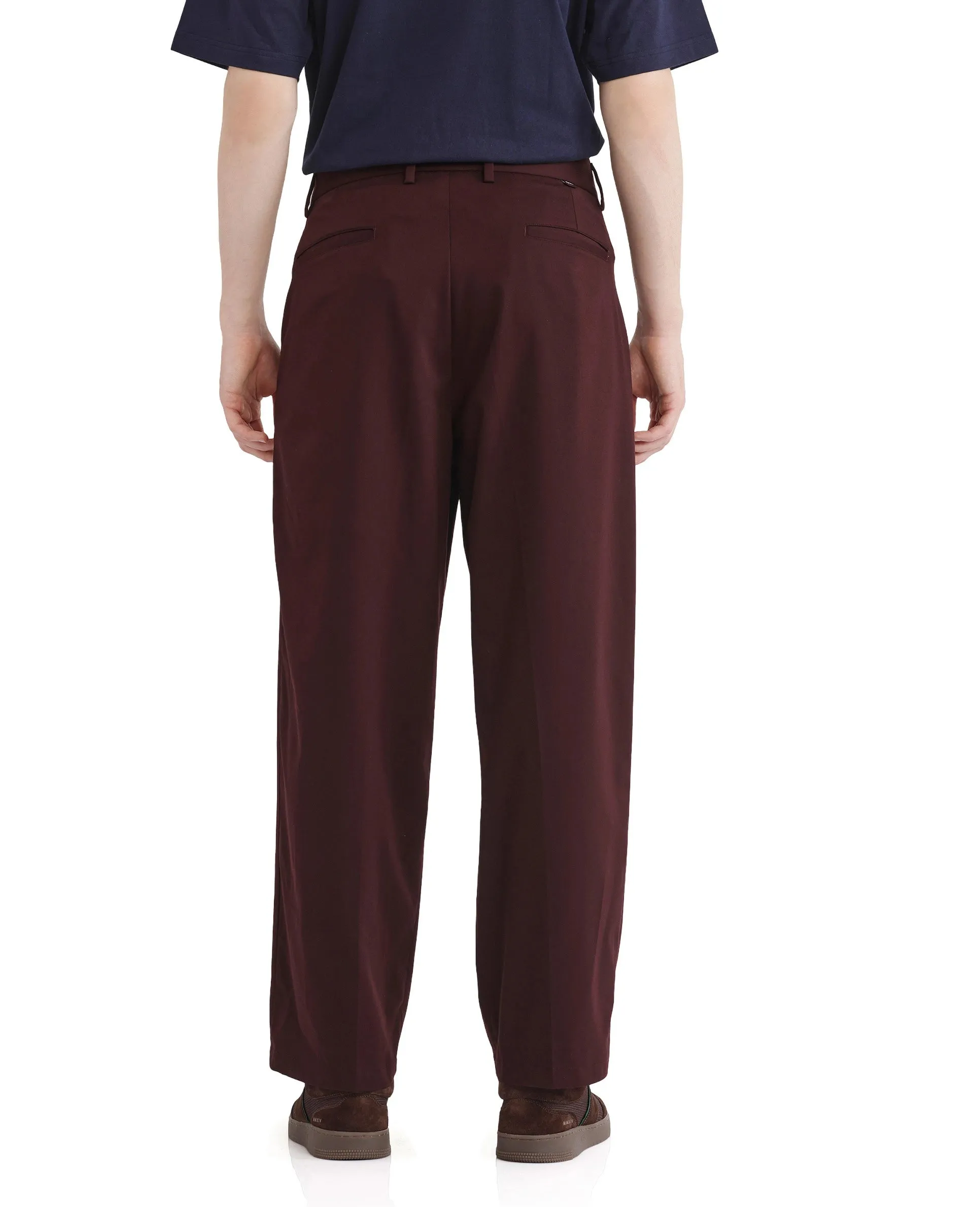 Rare Rabbit Men's Brelint Maroon Cotton Blend Fabric Plain Trouser